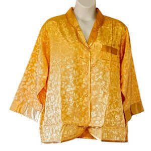 Suzanne Somers Satin Pajamas Gold Floral Embossed Never Worn Pants Pockets 3X